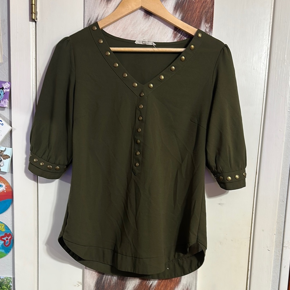 Studded Olive Green Women's Top hardly worn